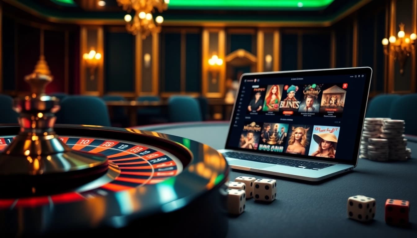 Interagissez avec un casino en ligne fiable tout en jouant à une table de roulette élégante avec des jetons et des dés.