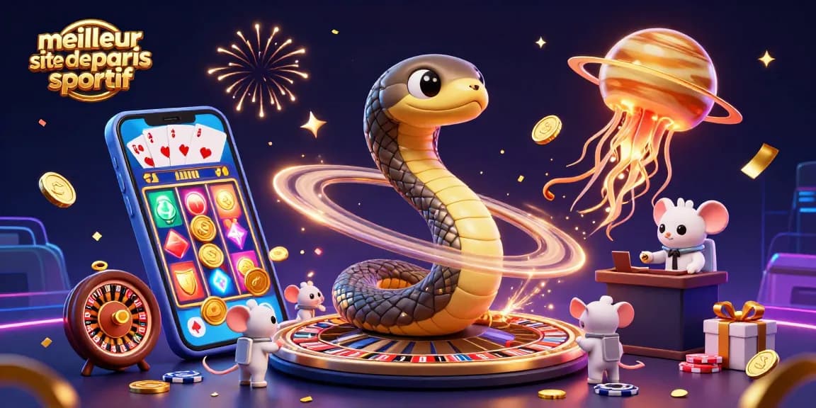 Pariez sur le meilleur site de paris sportif avec un serpent aux anneaux de Saturne et des astronautes joueurs.