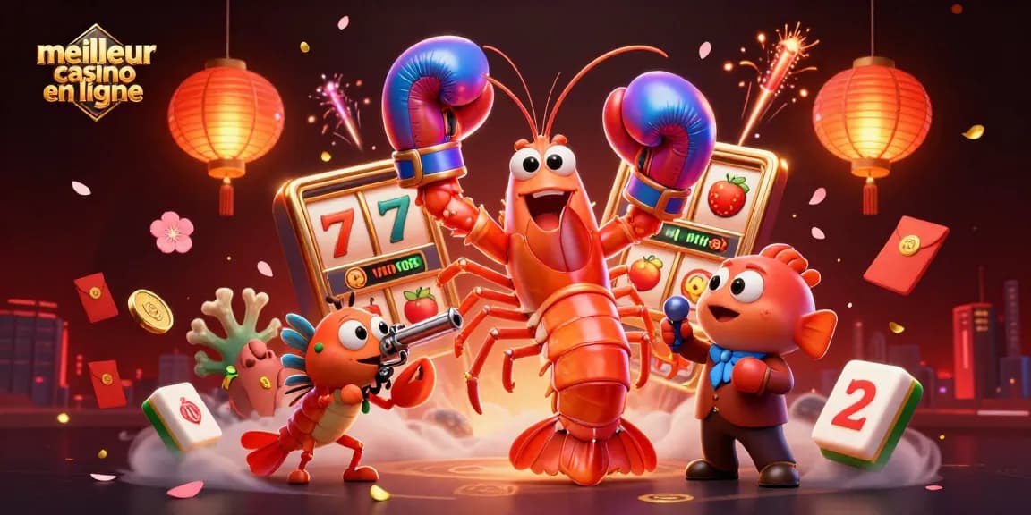 Jouez au meilleur casino en ligne avec des jeux de machines à sous illuminés entourés de confettis dorés.