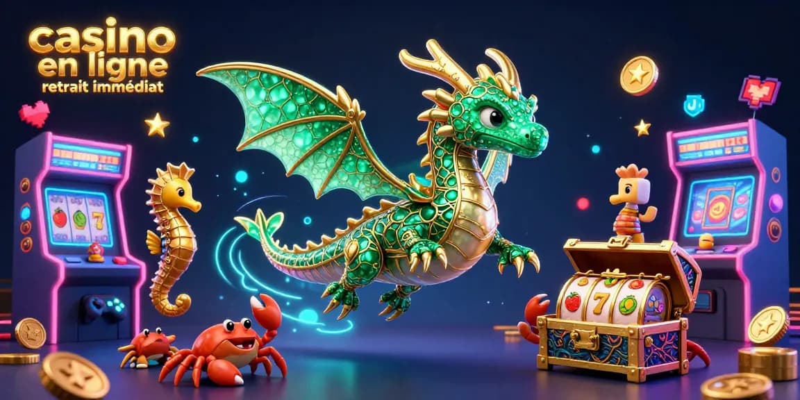 Vivez l'expérience du casino en ligne retrait immédiat avec cette illustration captivante, où un dragon marin veille sur un trésor.