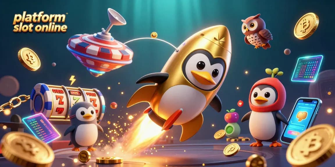 Experience vibrant gameplay in the platform slot online with golden penguins and crypto elements.