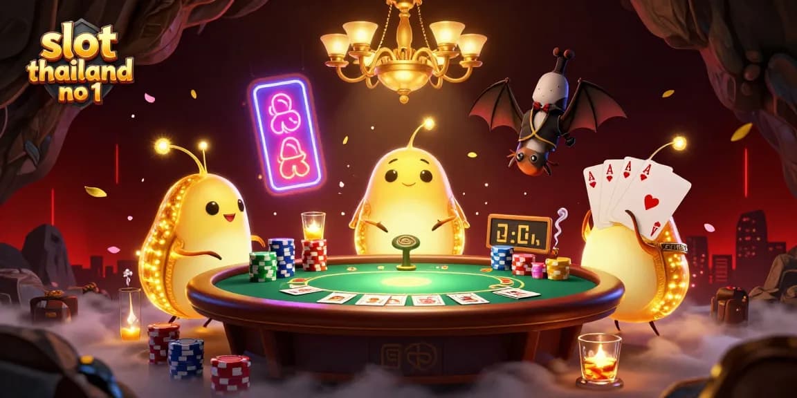 Experience thrilling gaming at slot thailand no 1 with glowworms lighting up a lively underground casino.