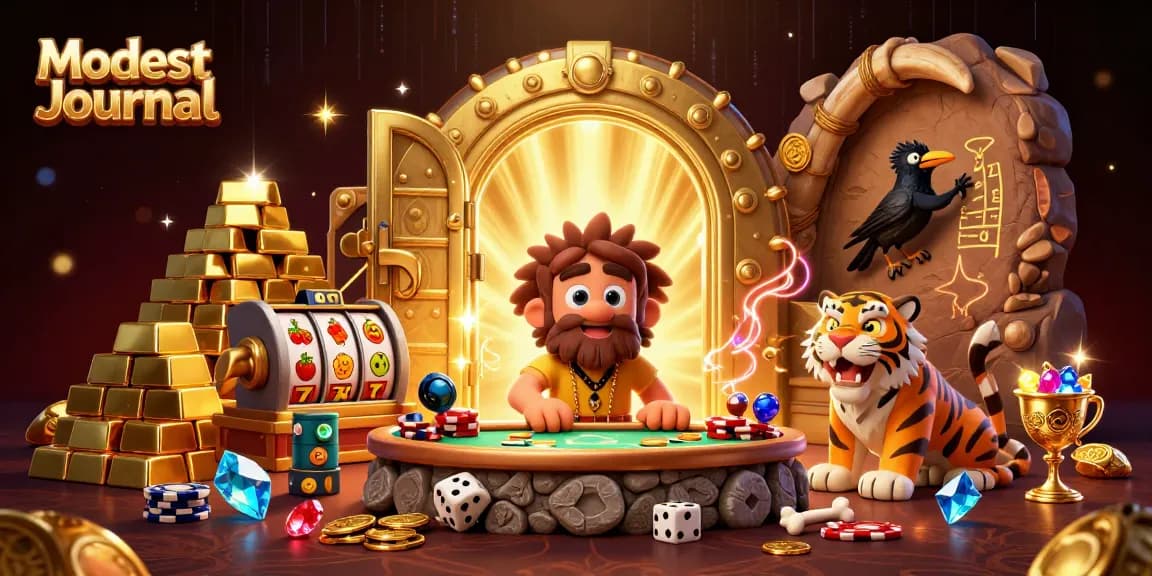 Experience thrilling games at Modest Journal's enchanting prehistoric casino full of treasures.