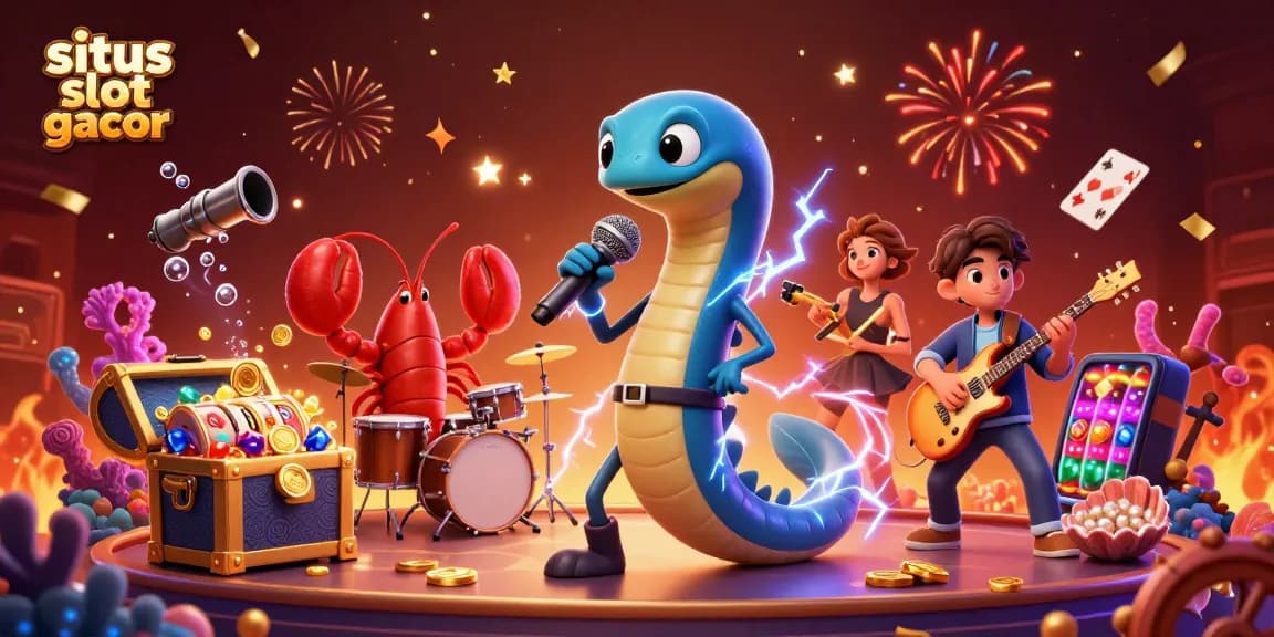 Experience the excitement of situs slot gacor with an underwater casino scene featuring lively characters and dynamic game elements.