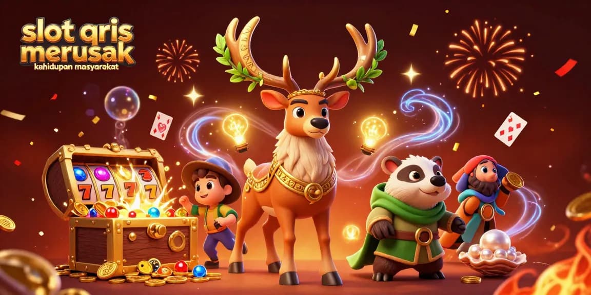 Experience slot qris merusak kehidupan masyarakat with a vibrant casino-themed illustration featuring dynamic gaming elements.