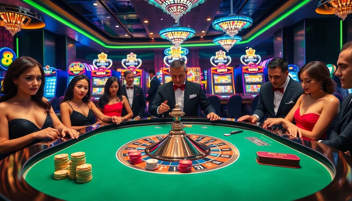 BK8 players enjoying an exciting casino experience at a roulette table with vibrant chips.