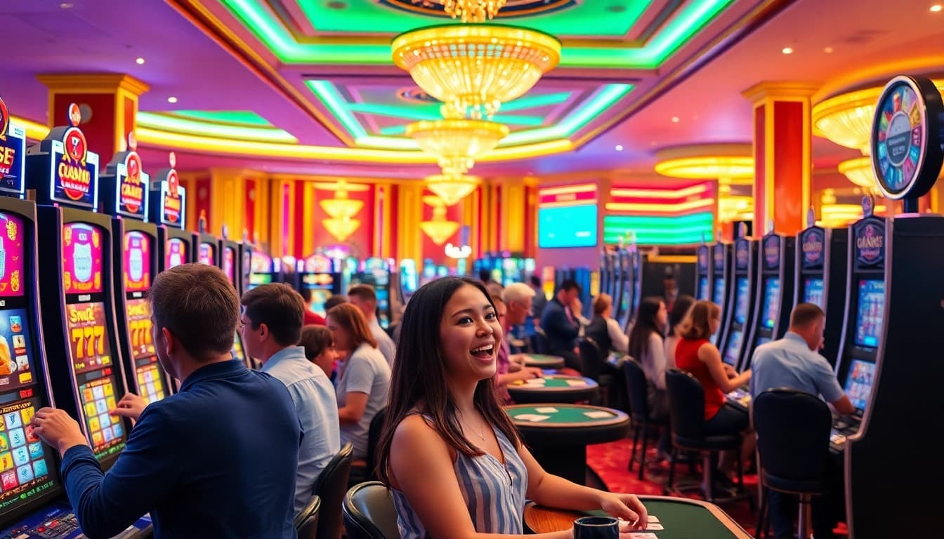 Exciting gaming action at a Non Uk Casino 2025 featuring diverse players and vibrant décor.