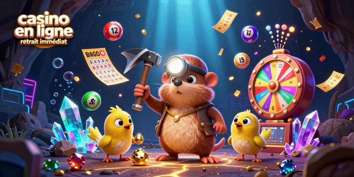 Participer à des jeux de casino en ligne retrait immédiat avec un mole et des éléments de loterie vibrants.