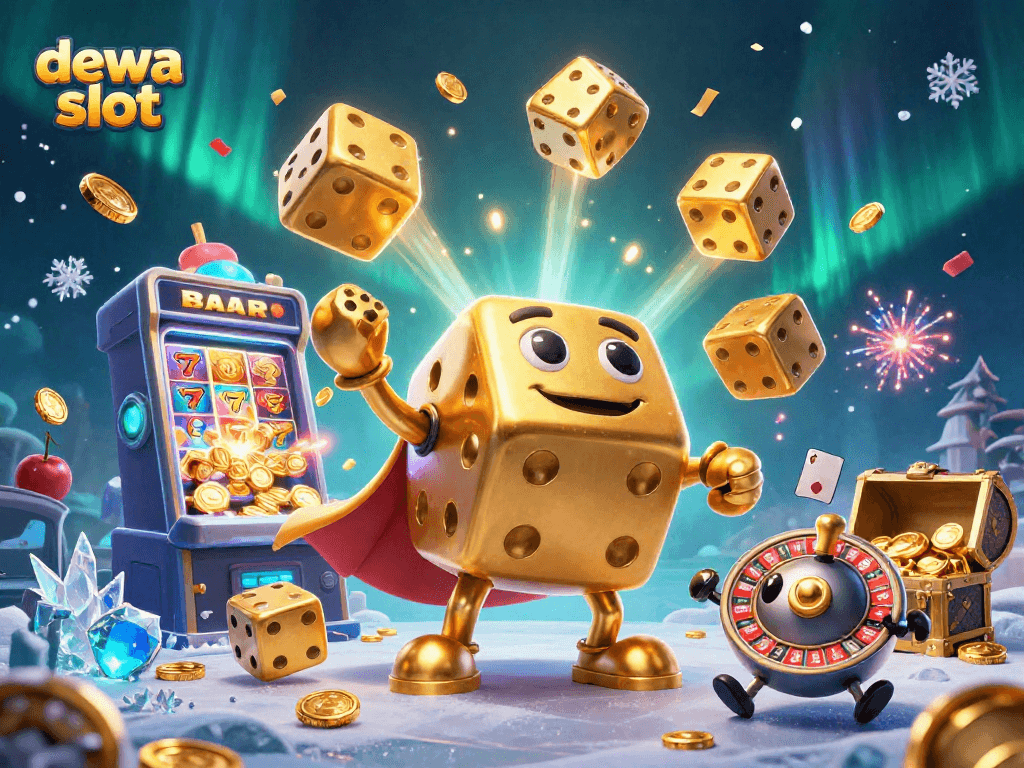 Memperoleh jackpot dengan dewa slot dalam ilustrasi kasino yang penuh warna dan detail.