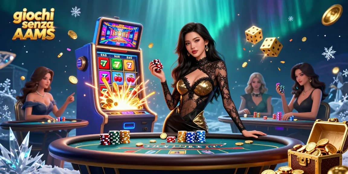 Interagisci con giochi senza AAMS a un tavolo esclusivo di baccarat, con fiches dorate e elementi di gioco vivaci.