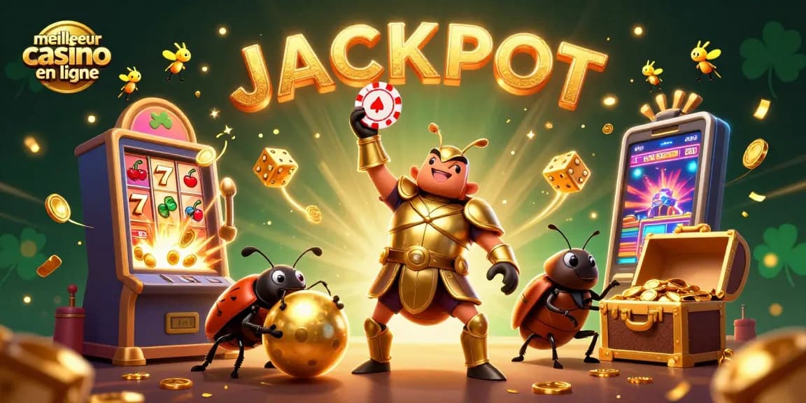 Jackpot animé devant un meilleur casino en ligne avec des personnages et des éléments de jeu vibrants
