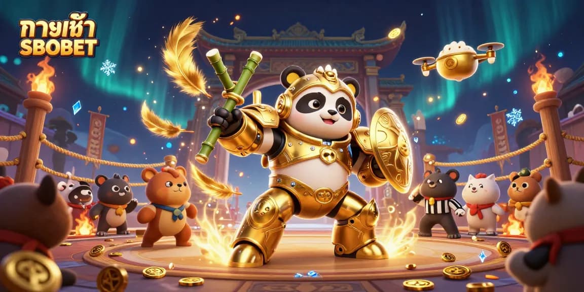 Bet safely with ทางเข้า SBOBET in a dynamic 3D illustration showcasing an exciting casino atmosphere filled with vibrant game elements.