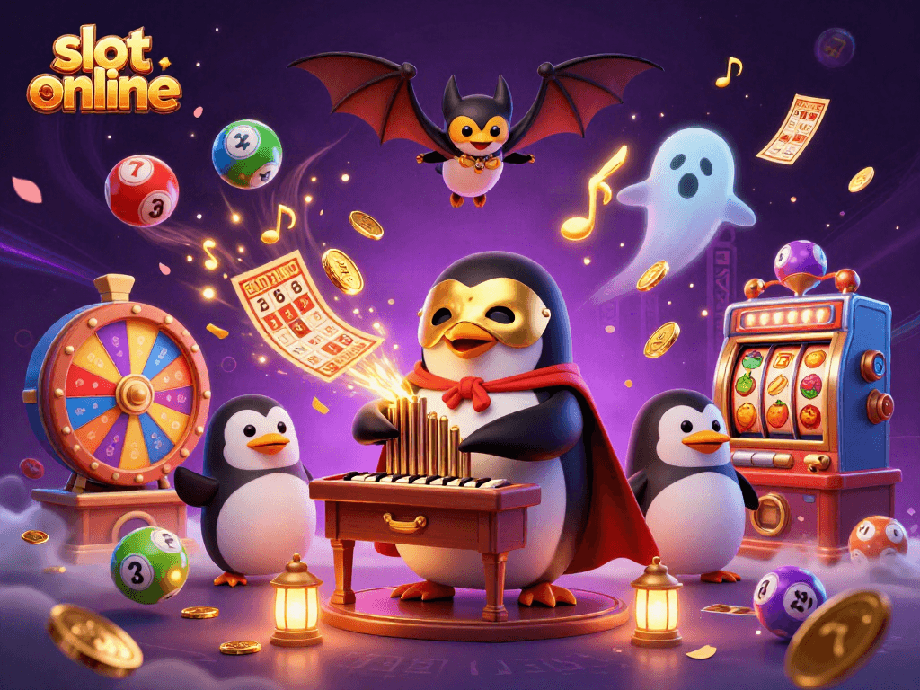 Experience thrilling gameplay in this vibrant slot online scene featuring a playful penguin.