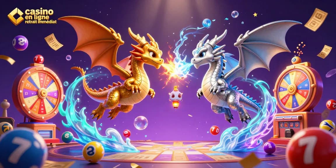 Casino en ligne retrait immédiat : dragons en vol avec effets lumineux et éléments de loterie dynamique.