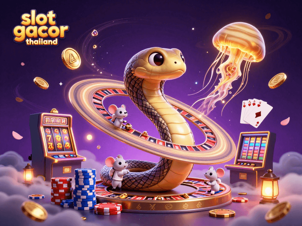 Experience thrilling action with slot gacor thailand in a vibrant casino scene filled with cosmic characters.