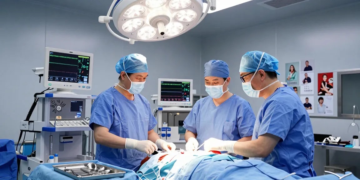 Boyun fıtığı ameliyatı in a surgical room with medical team preparing.