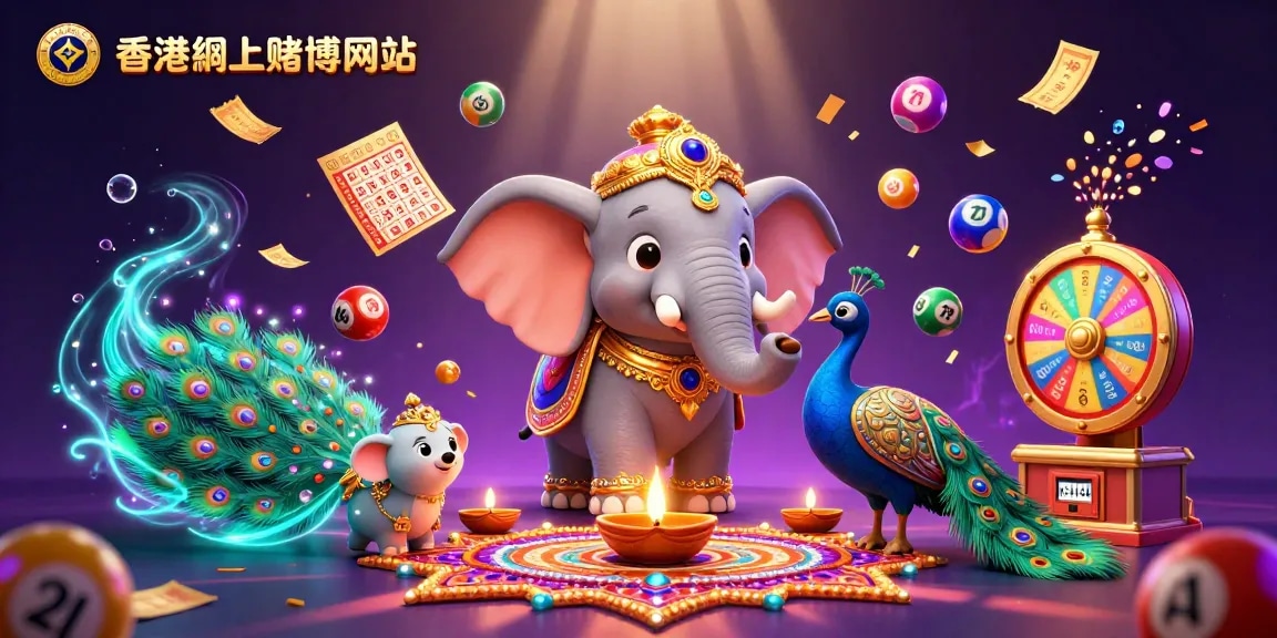 香港网上赌博网站中，3D卡通大象和孔雀展示游戏元素，营造热闹的博弈环境