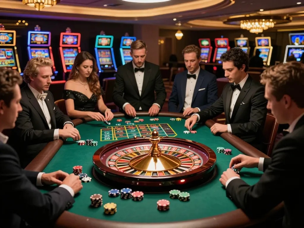 Players engaging in an exciting nohu roulette game at an upscale casino