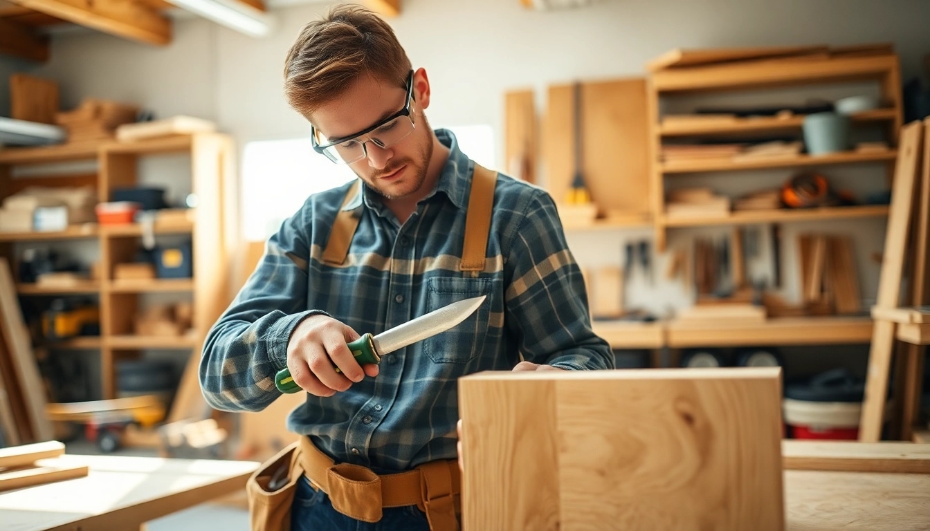 Engaged carpenter demonstrates skill in a carpentry apprenticeship workshop.