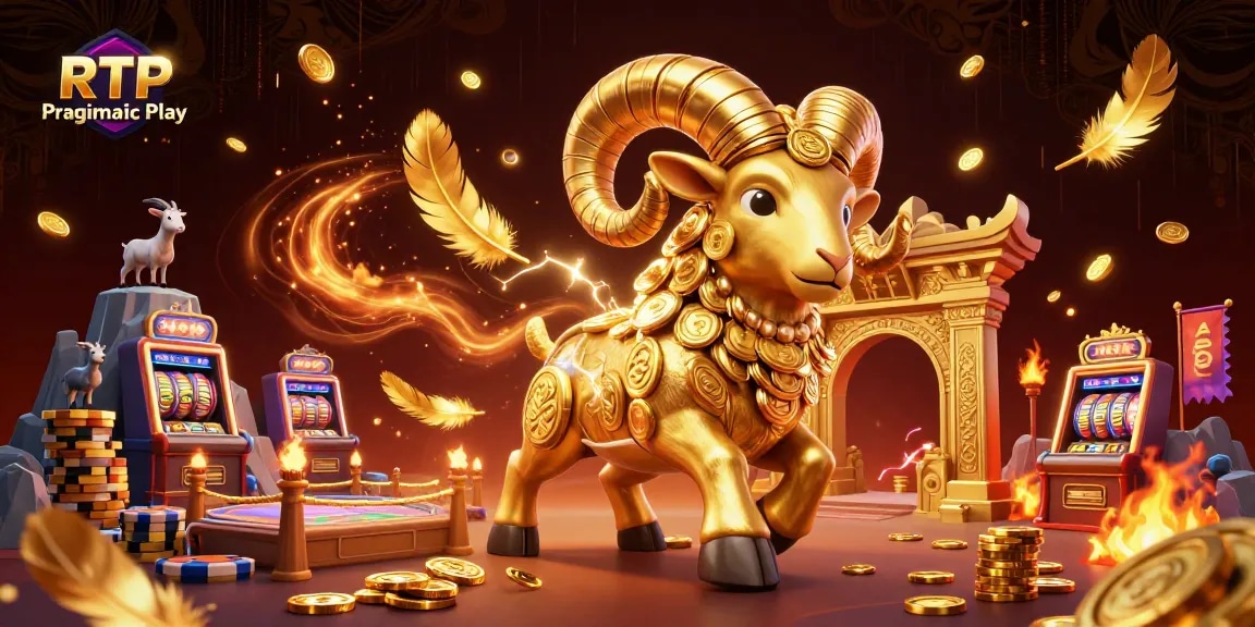 Experience thrilling RTP Pragmatic Play action with golden ram in a vibrant casino scene.