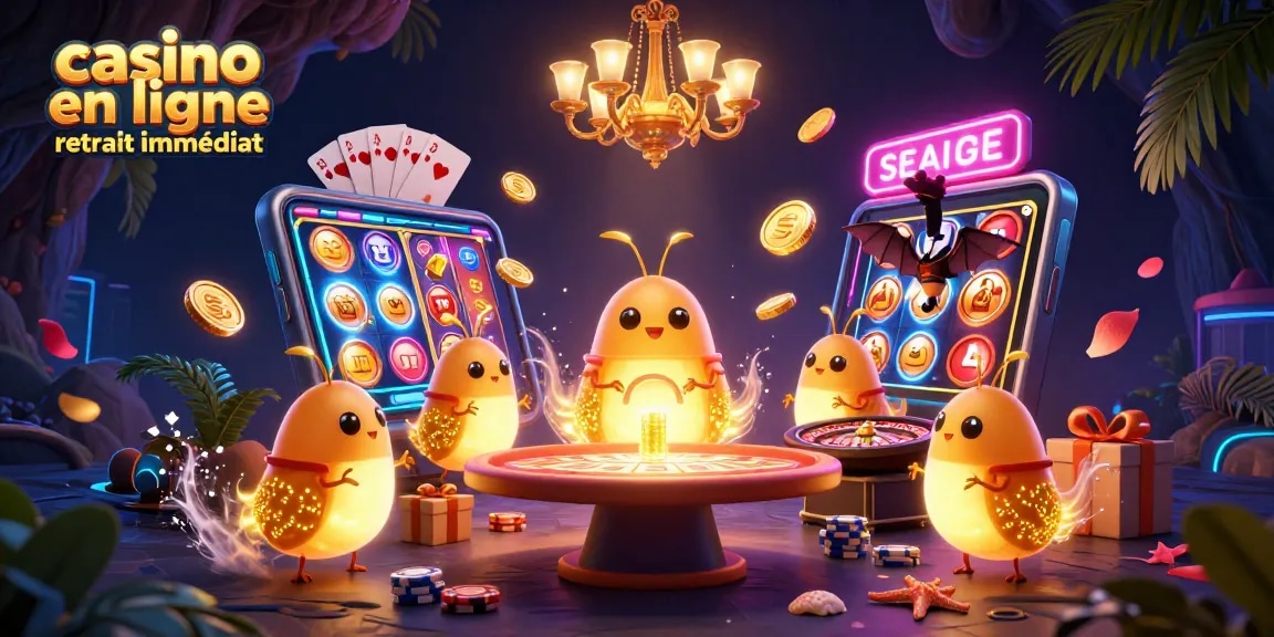 Visitez un casino en ligne retrait immédiat avec des lucioles et un dealer chauve-souris illuminant la scène.