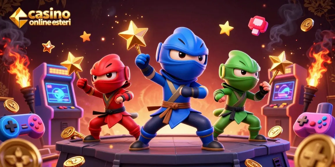 Attività nei casino online esteri: ninja camaleonti che eseguono mosse con giochi e monete