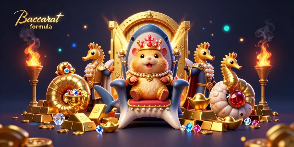 Play Baccarat formula with a vibrant illustration showcasing golden hamster king and treasures.