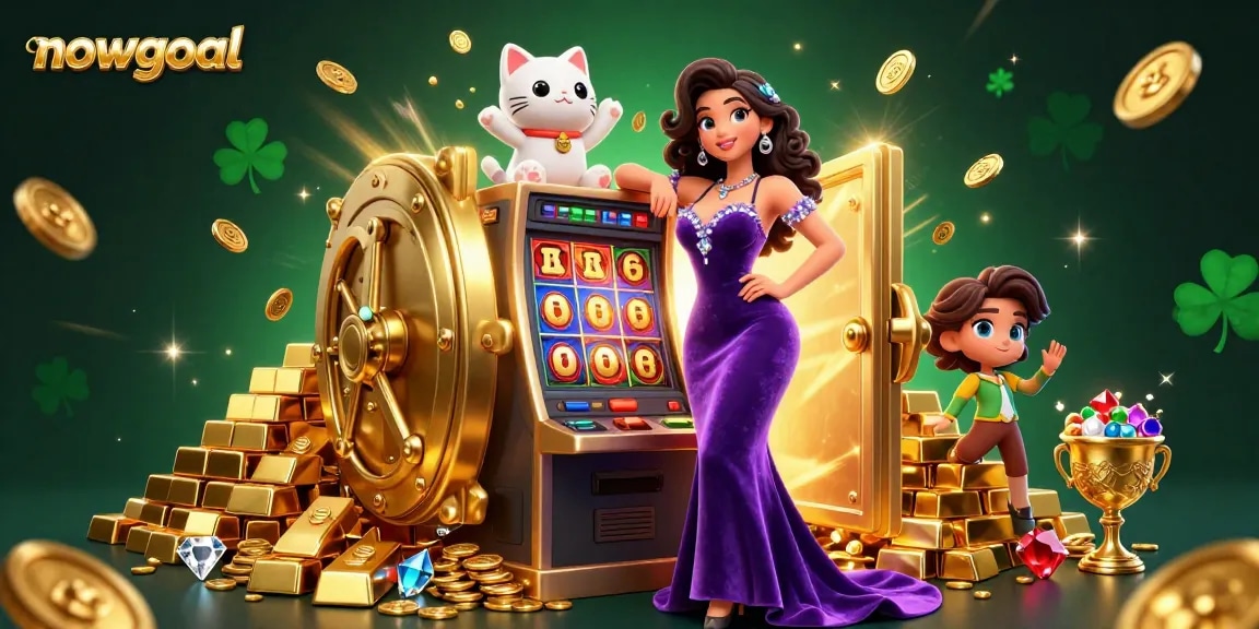 Win with live updates on nowgoal, showcasing jackpots and fortune elements in a vibrant casino scene.