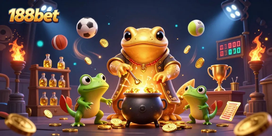 Engage in thrilling gameplay with 188bet's golden sports adventure featuring a mystical alchemist.