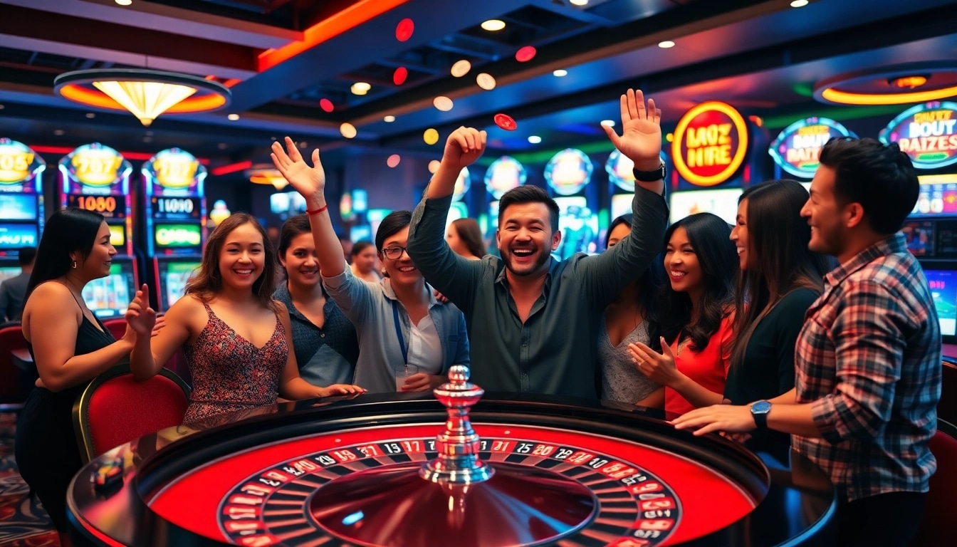 Rayakan kemenangan di meja roulette di taiwannow.org/tw/about, atmosfer kasino yang meriah.