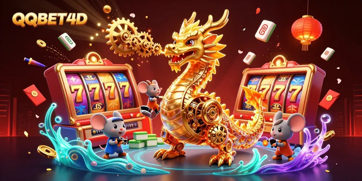 Permainan slot online dengan QQBET4D dan elemen taman yang penuh warna.