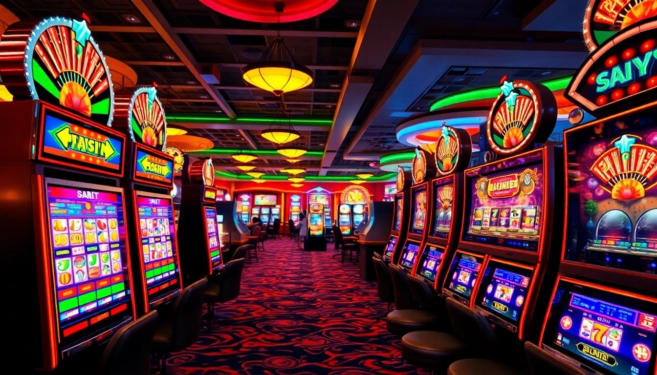 Engaging scene of as38 slot gacor slot machines attracting players in a lively casino environment.