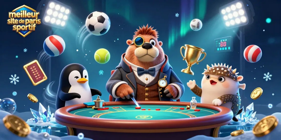 Visuel représentatif pour le meilleur site de paris sportif, avec des personnages animés autour d'une table de poker sous-marine.