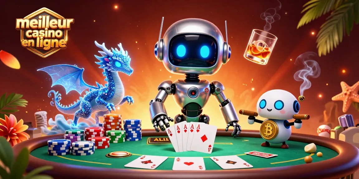 Jouer dans le meilleur casino en ligne avec un robot cyberpunk et un dragon AI holographique.