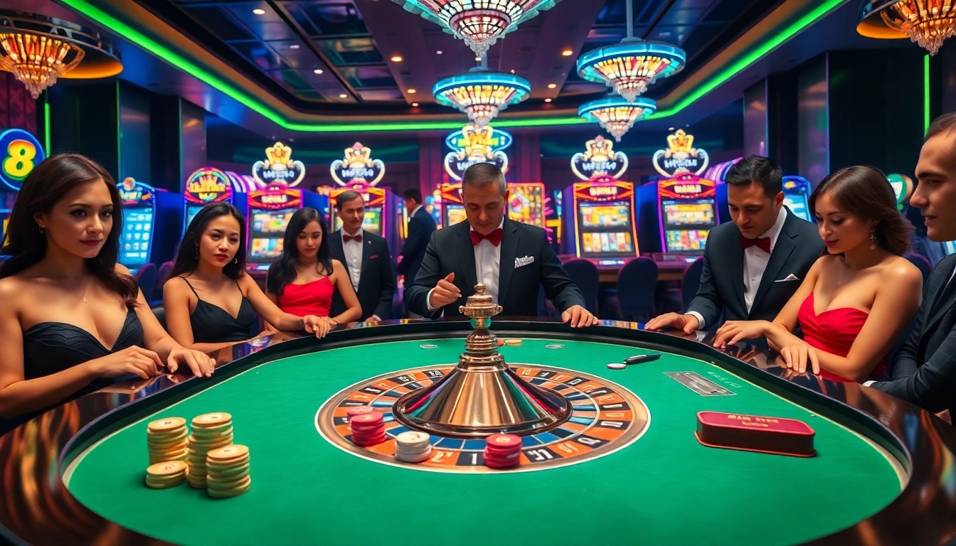 BK8 players enjoying an exciting casino experience at a roulette table with vibrant chips.