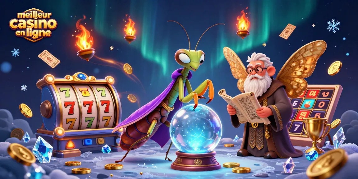 Évaluation des meilleures casinos en ligne avec des personnages illustrés et des éléments de jeu captivants.