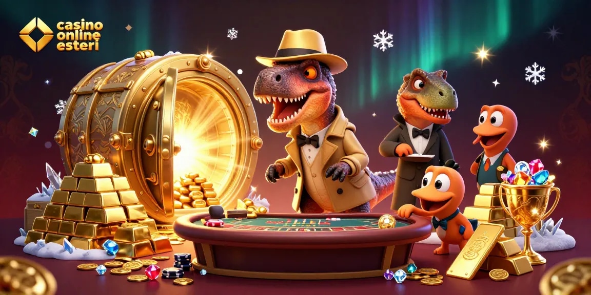 Il velociraptor al tavolo di blackjack in un casinò, rappresentante un casino online esteri