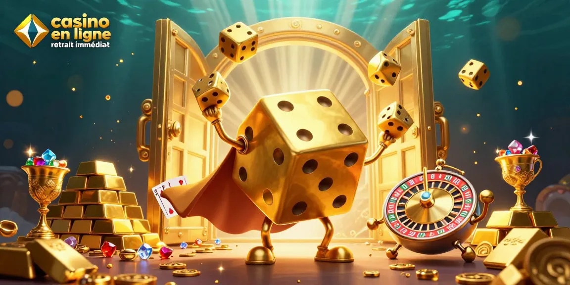 Profitez de l'excitation du casino en ligne retrait immédiat avec une illustration 3D dynamique pleine de trésors.