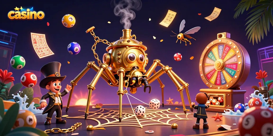 Experience vibrant casino fun with colorful elements and whimsical characters creating excitement.