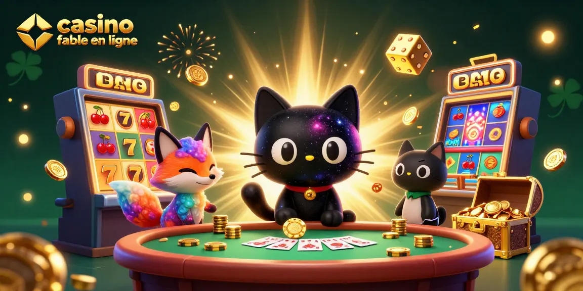Jouez à casino fiable en ligne avec un chat dans un casino, attirant des jetons d'or et des cartes.