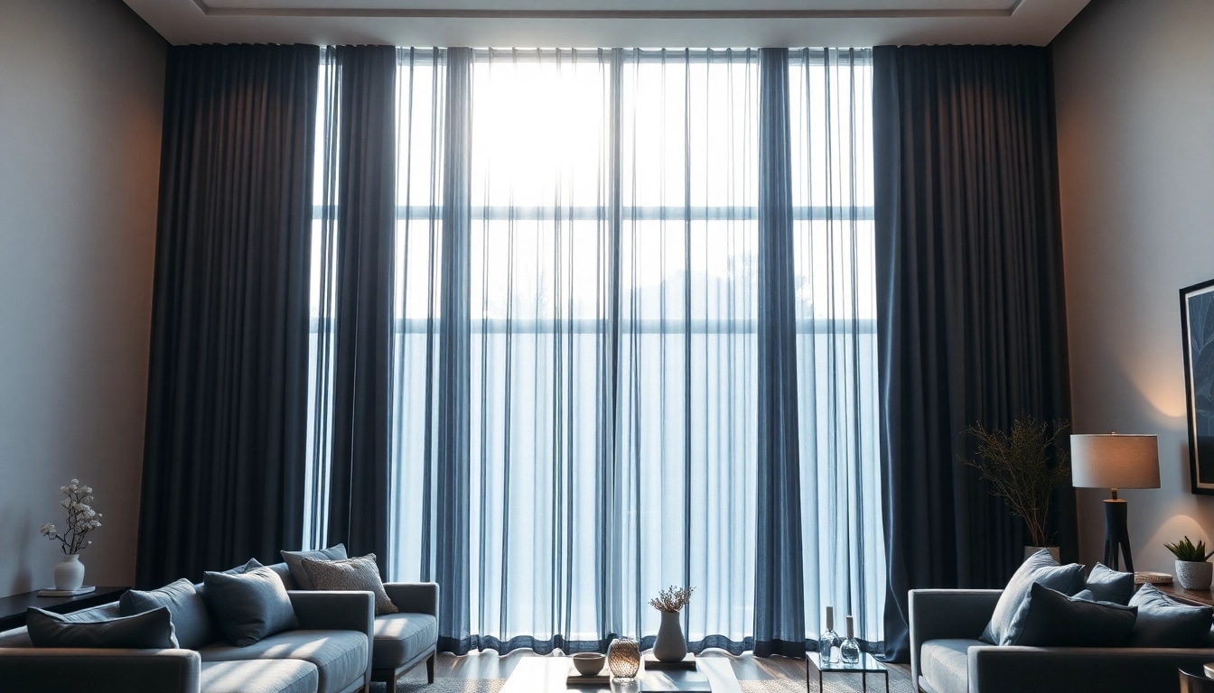 Verduisterende gordijnen in een moderne woonkamer creëren een stijlvolle en serene sfeer.