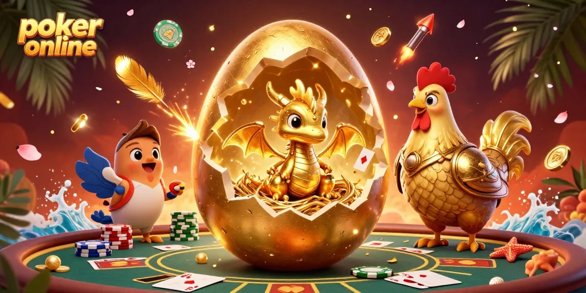 Jouer au poker en ligne excitant avec un dragon doré et des jetons sur une table de poker.