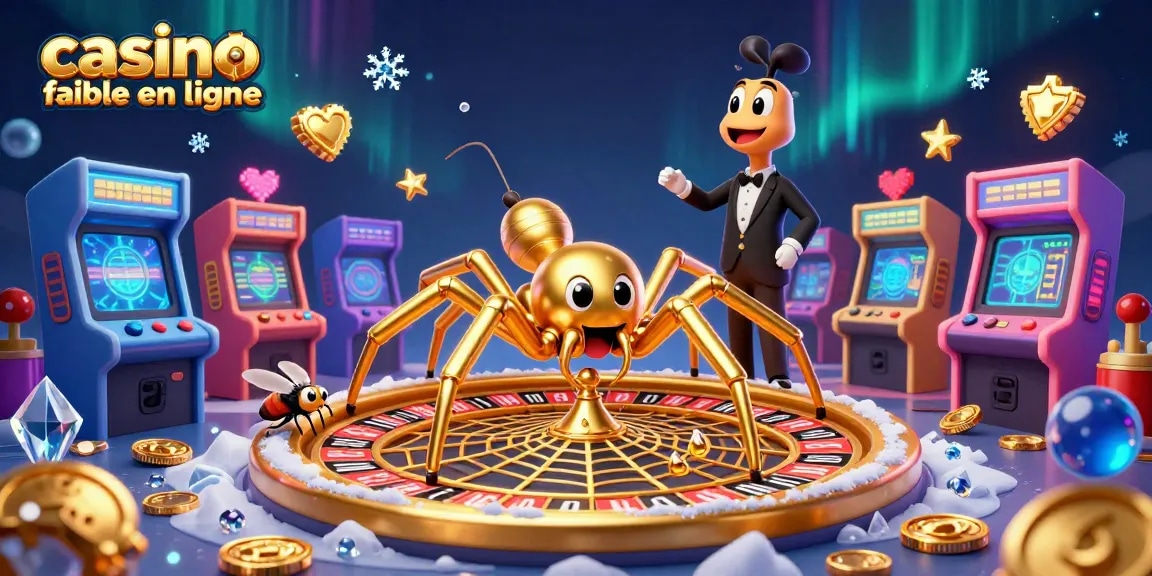 Jouez avec le casino fiable en ligne, où une araignée dorée tisse du bonheur dans un monde de jeux vibrants.