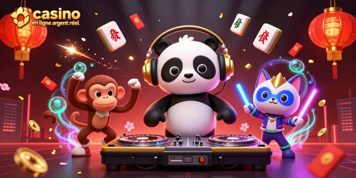 Casino en ligne argent réel : DJ panda et amis rythmant la vie nocturne des jeux d'argent.