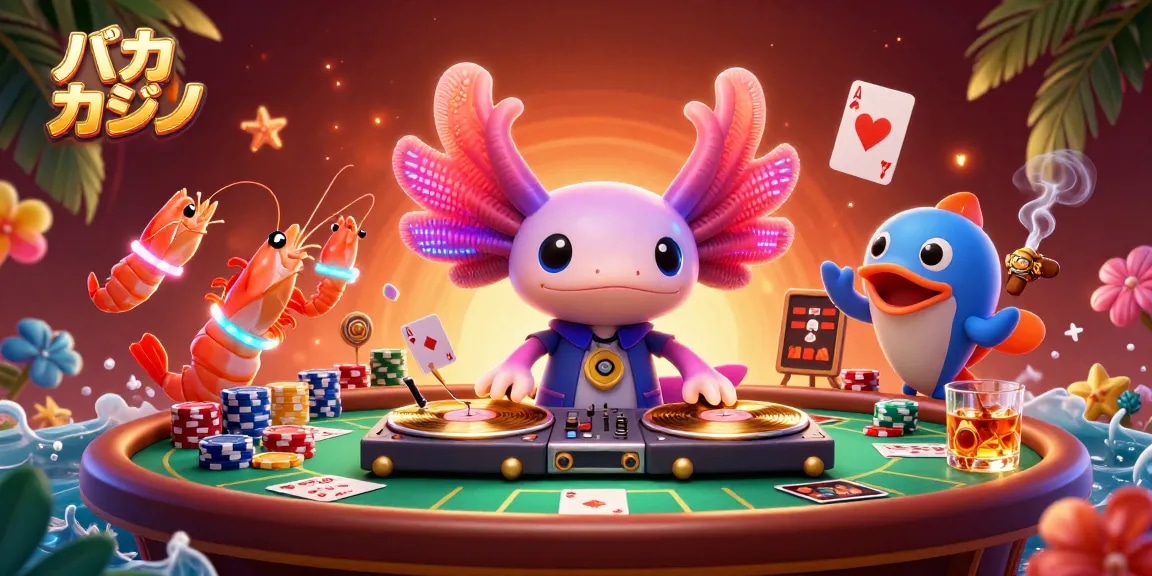 バカラ カジノの雰囲気を持つカラフルなキャラクターたちが賑やかに踊るシーン。
