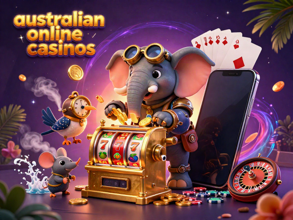 Experience the excitement of australian online casinos with a whimsical steampunk slot machine scene.