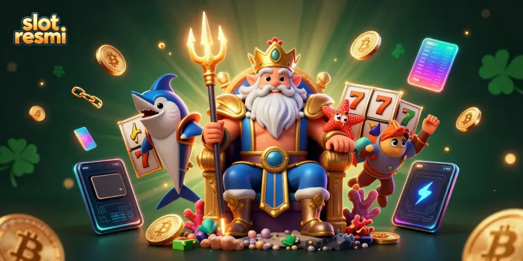 Engage in thrilling gameplay with slot resmi surrounded by vibrant 3D characters and dynamic casino elements.