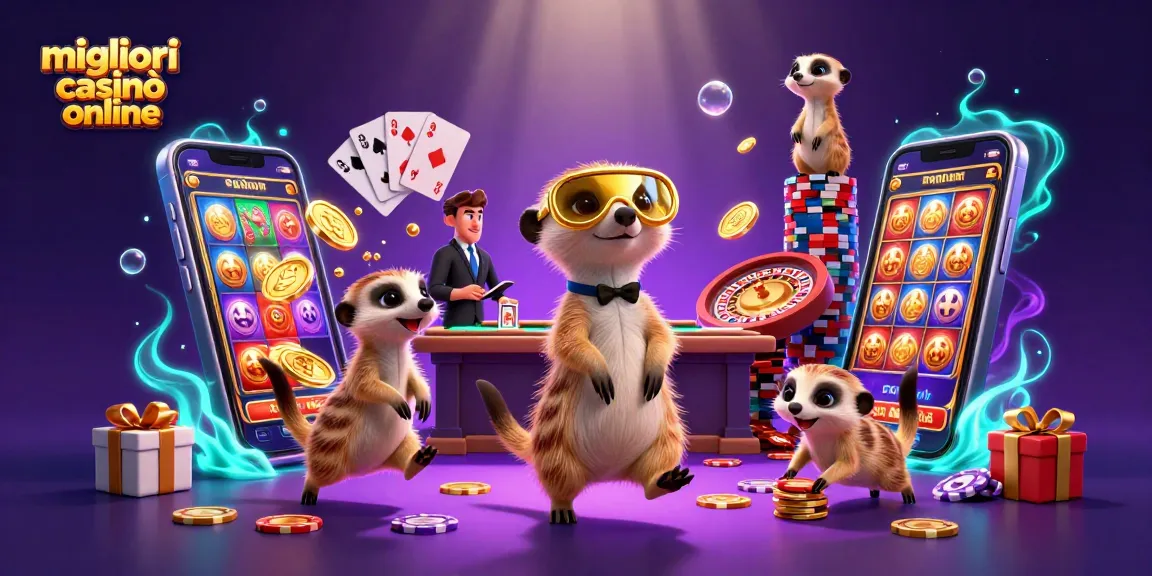 Scopri i migliori casinò online con un’illustrazione 3D di un casinò operato da suricati.