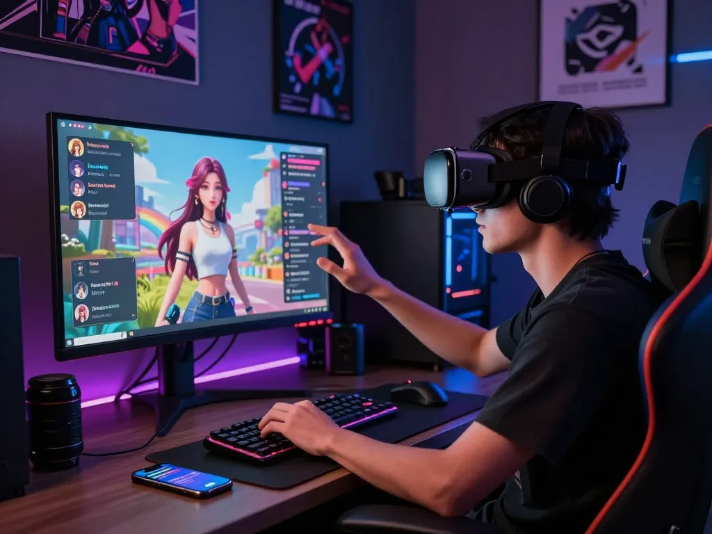 Engaging AI girlfriend chat in a vibrant virtual reality environment with immersive technology.
