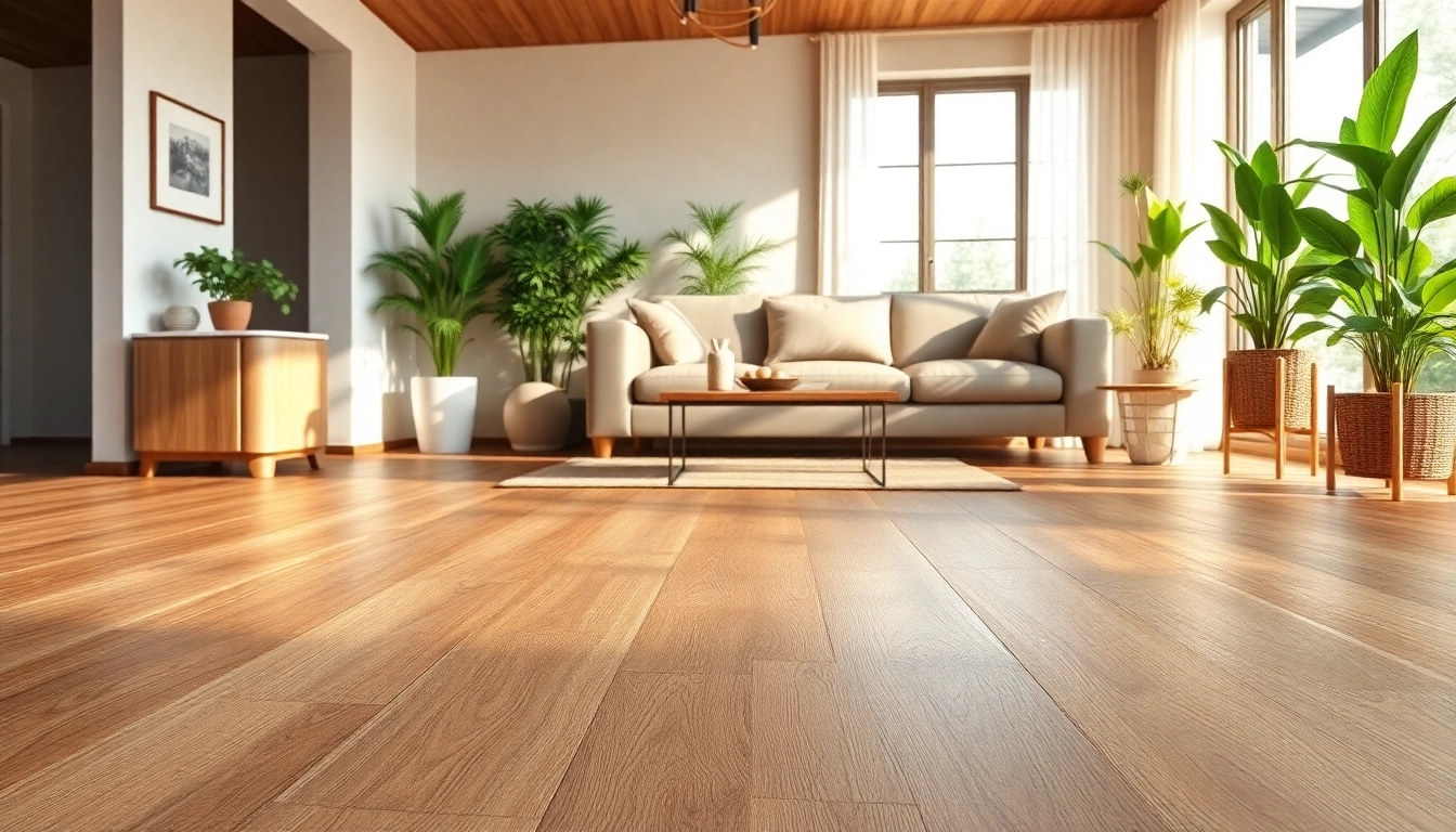Showcase of waterproof vinyl flooring in a stylish living room, emphasizing warmth and texture.